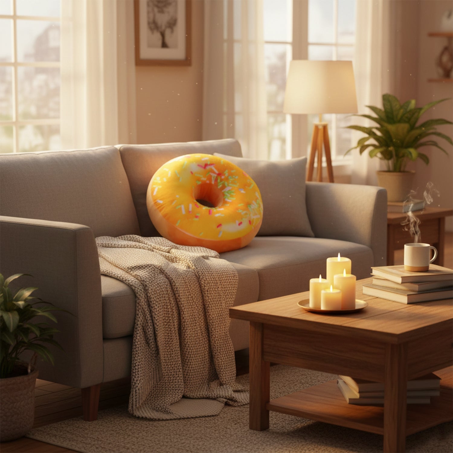 Donut Throw Pillow, Soft Round Decorative Cushion for Beds & Sofas, 16-Inch Style