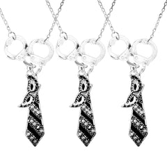 Handcuff Charm Necklace for Women – Silver Tone Chain with Mask & Tie Pendant – Edgy Statement Jewelry Gift (18”)