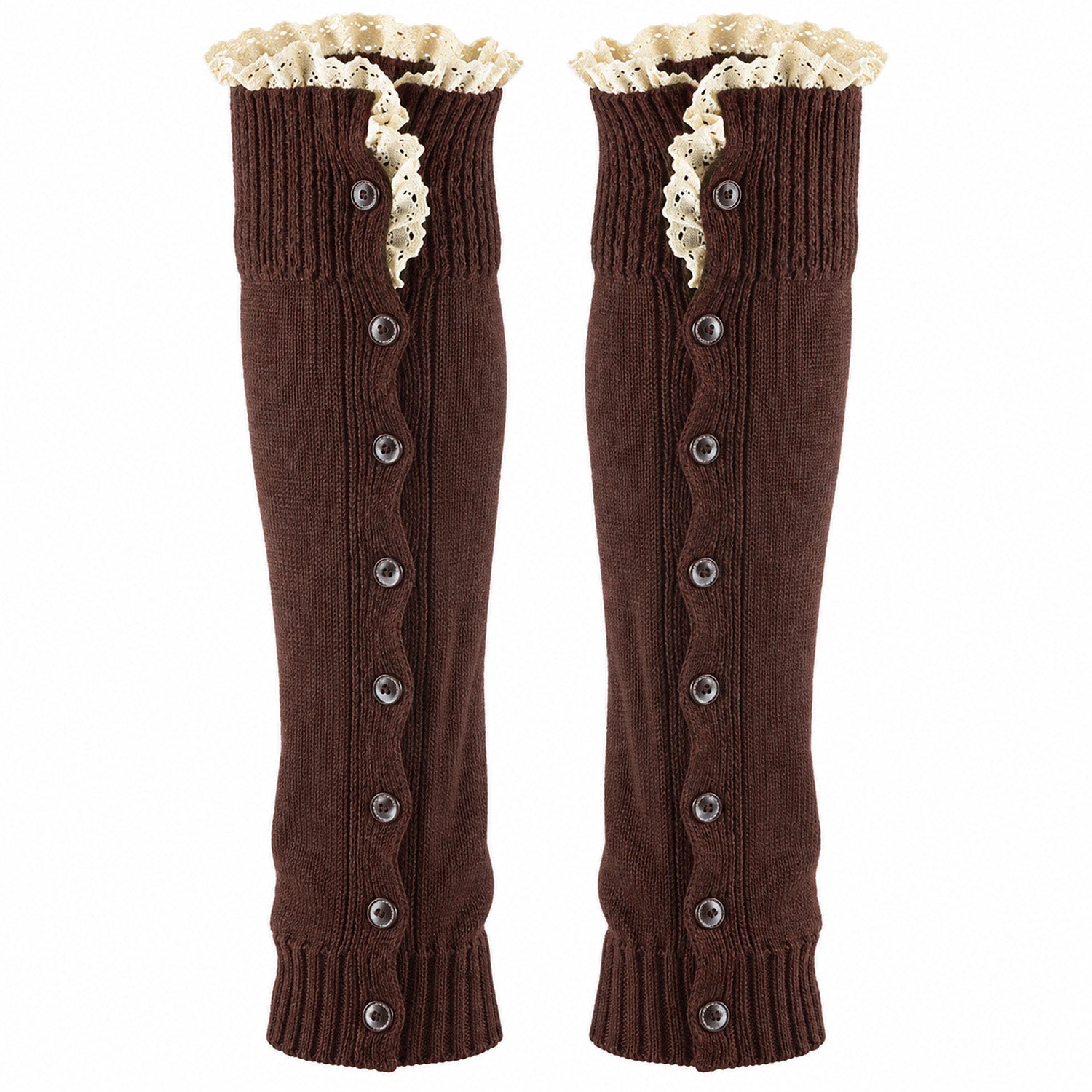 Button-Detail Knit Leg Warmers, Long Boot Cuffs for Cozy Layering