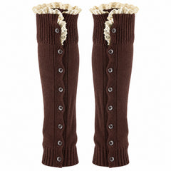 Button-Detail Knit Leg Warmers, Long Boot Cuffs for Cozy Layering