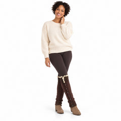 Button-Detail Knit Leg Warmers, Long Boot Cuffs for Cozy Layering