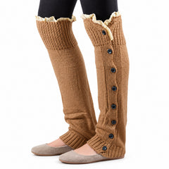 Button-Detail Knit Leg Warmers, Long Boot Cuffs for Cozy Layering