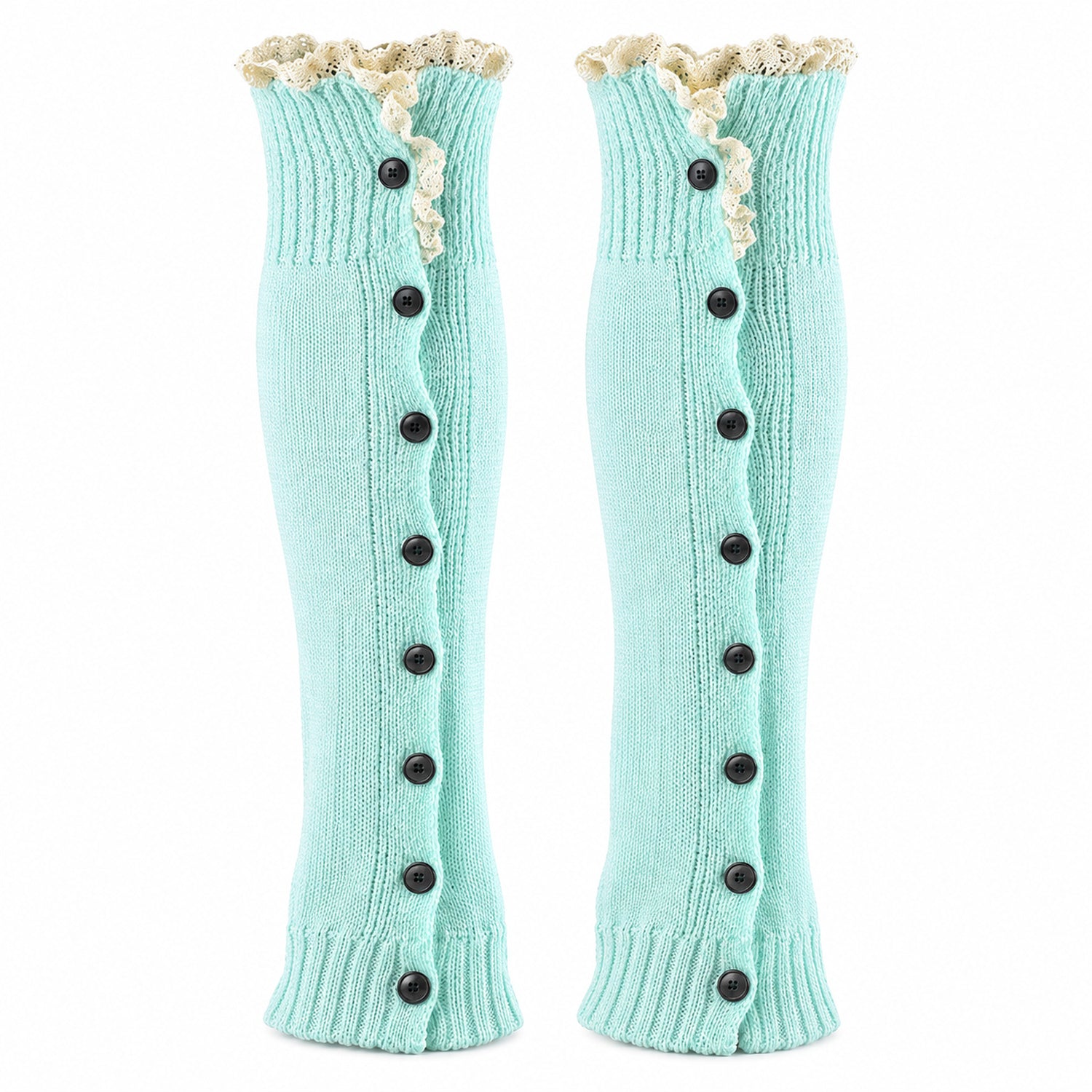Button-Detail Knit Leg Warmers, Long Boot Cuffs for Cozy Layering