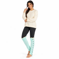 Button-Detail Knit Leg Warmers, Long Boot Cuffs for Cozy Layering