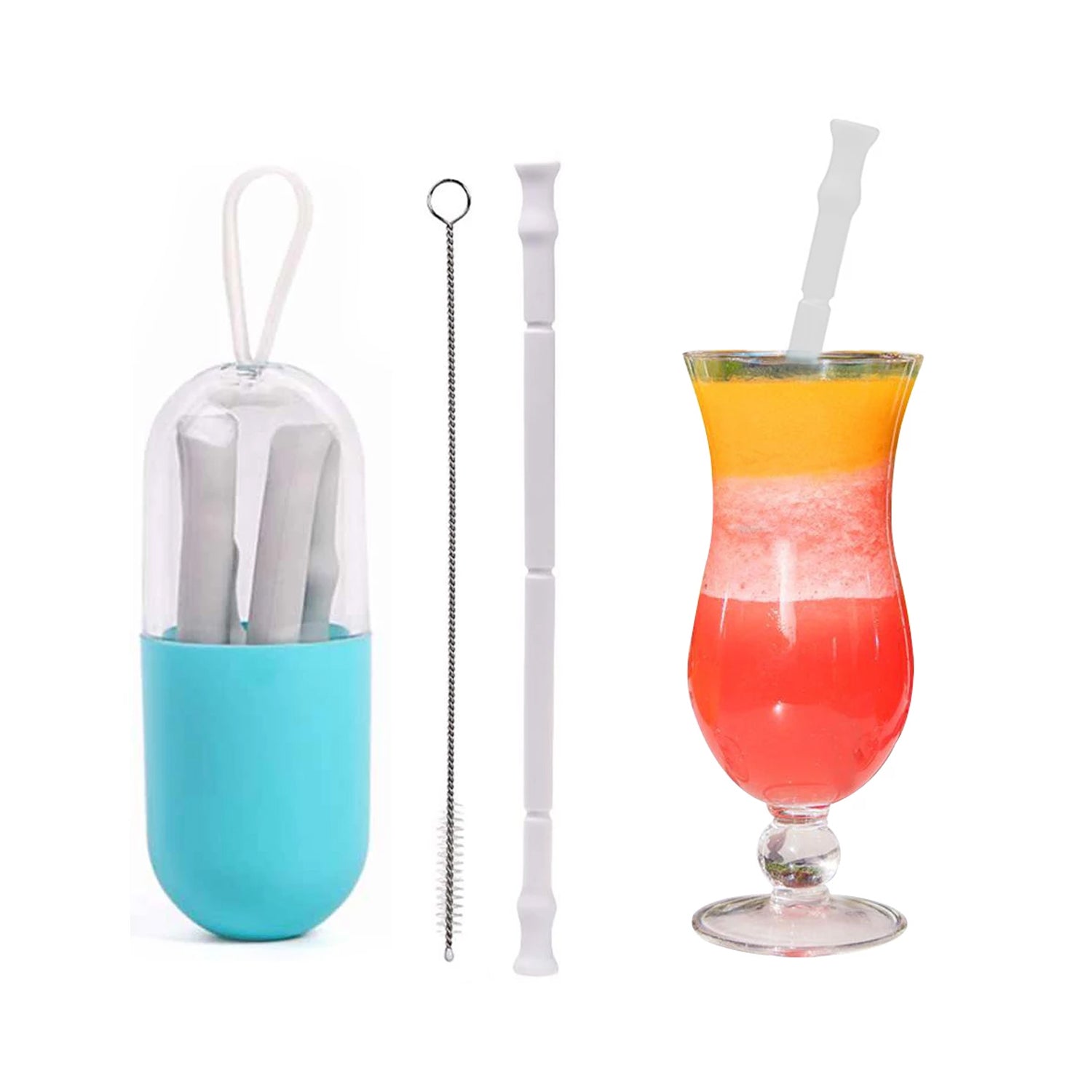 Reusable Silicone Straw with Travel Case & Cleaning Brush, Foldable Drinking Straw
