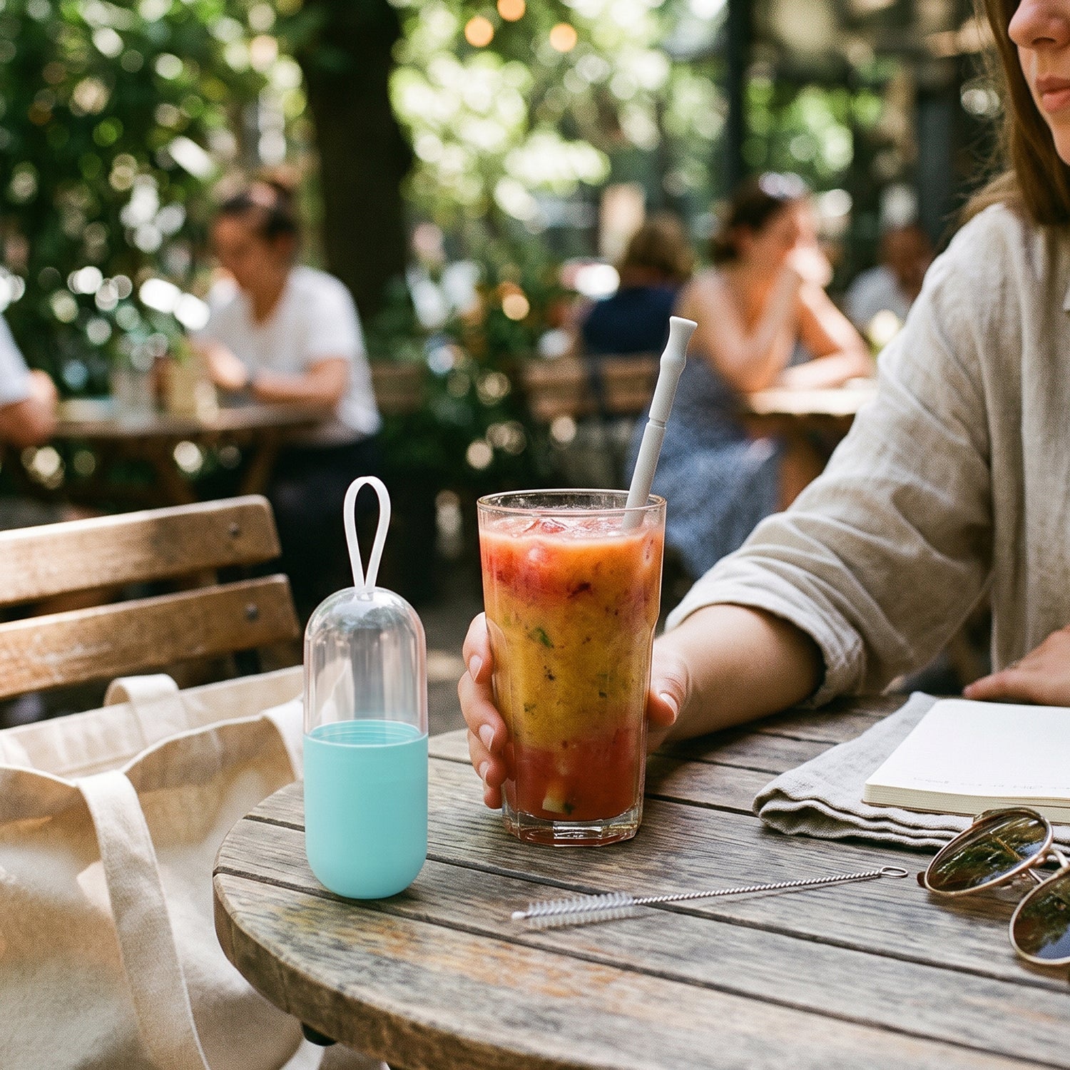 Reusable Silicone Straw with Travel Case & Cleaning Brush, Foldable Drinking Straw