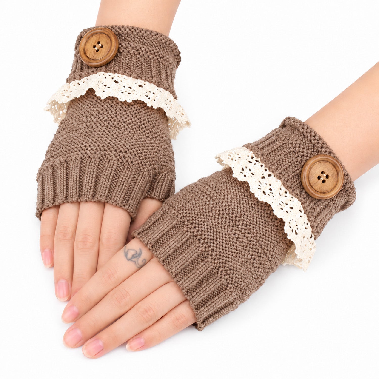 Fingerless Knit Mittens with Button Details, Cozy Winter Hand Warmers