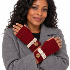 Fingerless Knit Mittens with Button Details, Cozy Winter Hand Warmers