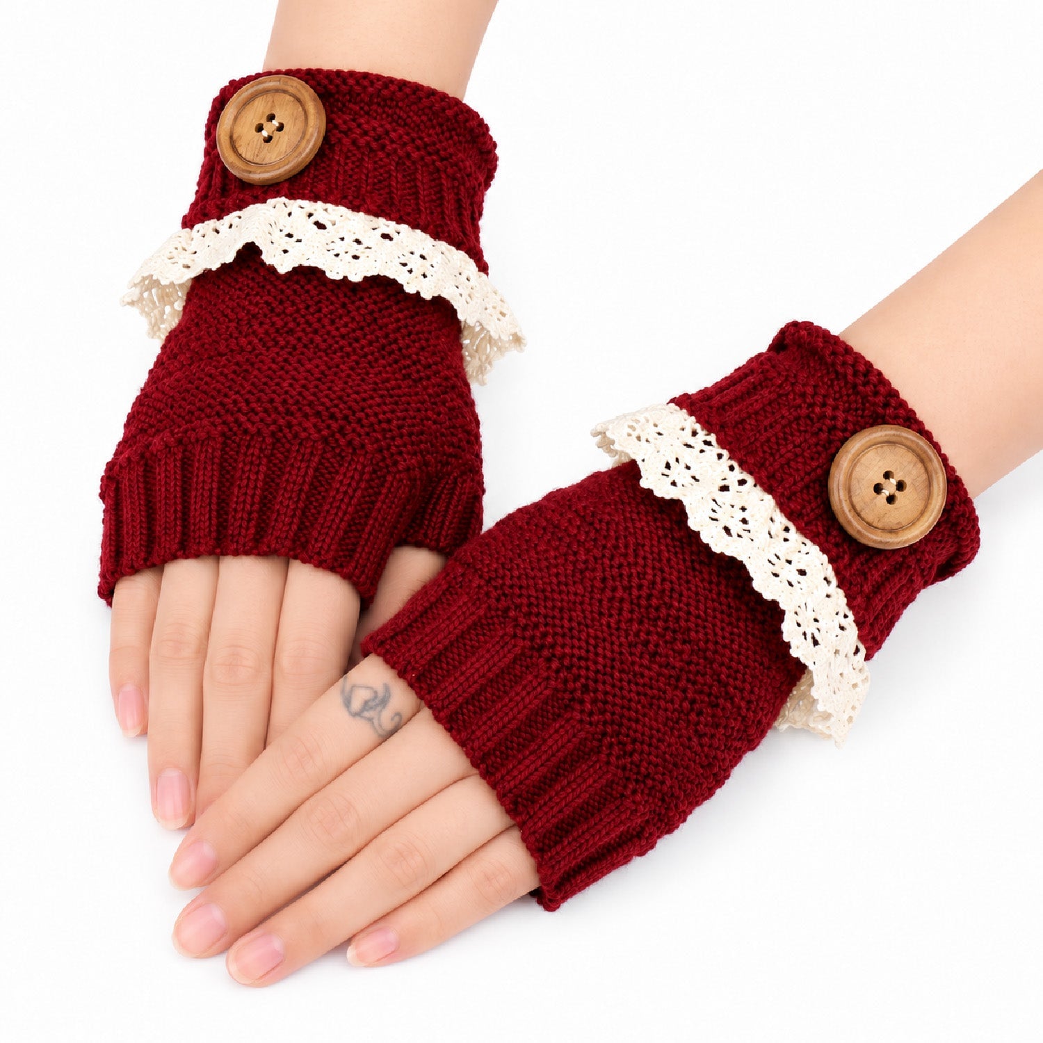 Fingerless Knit Mittens with Button Details, Cozy Winter Hand Warmers