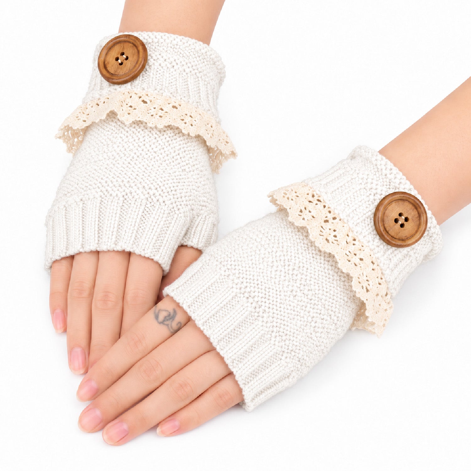 Fingerless Knit Mittens with Button Details, Cozy Winter Hand Warmers