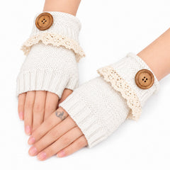 Fingerless Knit Mittens with Button Details, Cozy Winter Hand Warmers