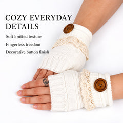 Fingerless Knit Mittens with Button Details, Cozy Winter Hand Warmers