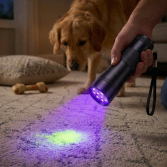 UV Black Light Pet Urine Detector Flashlight (1 or 2-Pack) – 12 LED 395nm UV Light for Detecting Pet Stains on Carpet, Furniture & Floors – Portable Leak & Stain Finder