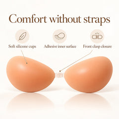 Adhesive Silicone Strapless Bra, Seamless Backless Cups with Front Closure