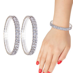 Double Row Crystal Stretch Bracelet for Women – Sparkling Tennis Style Elastic Bracelet – Elegant Rhinestone Jewelry for Party, Wedding & Everyday Wear