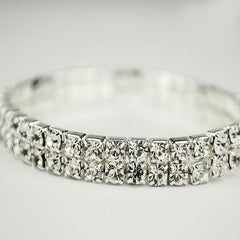 Double Row Crystal Stretch Bracelet for Women – Sparkling Tennis Style Elastic Bracelet – Elegant Rhinestone Jewelry for Party, Wedding & Everyday Wear