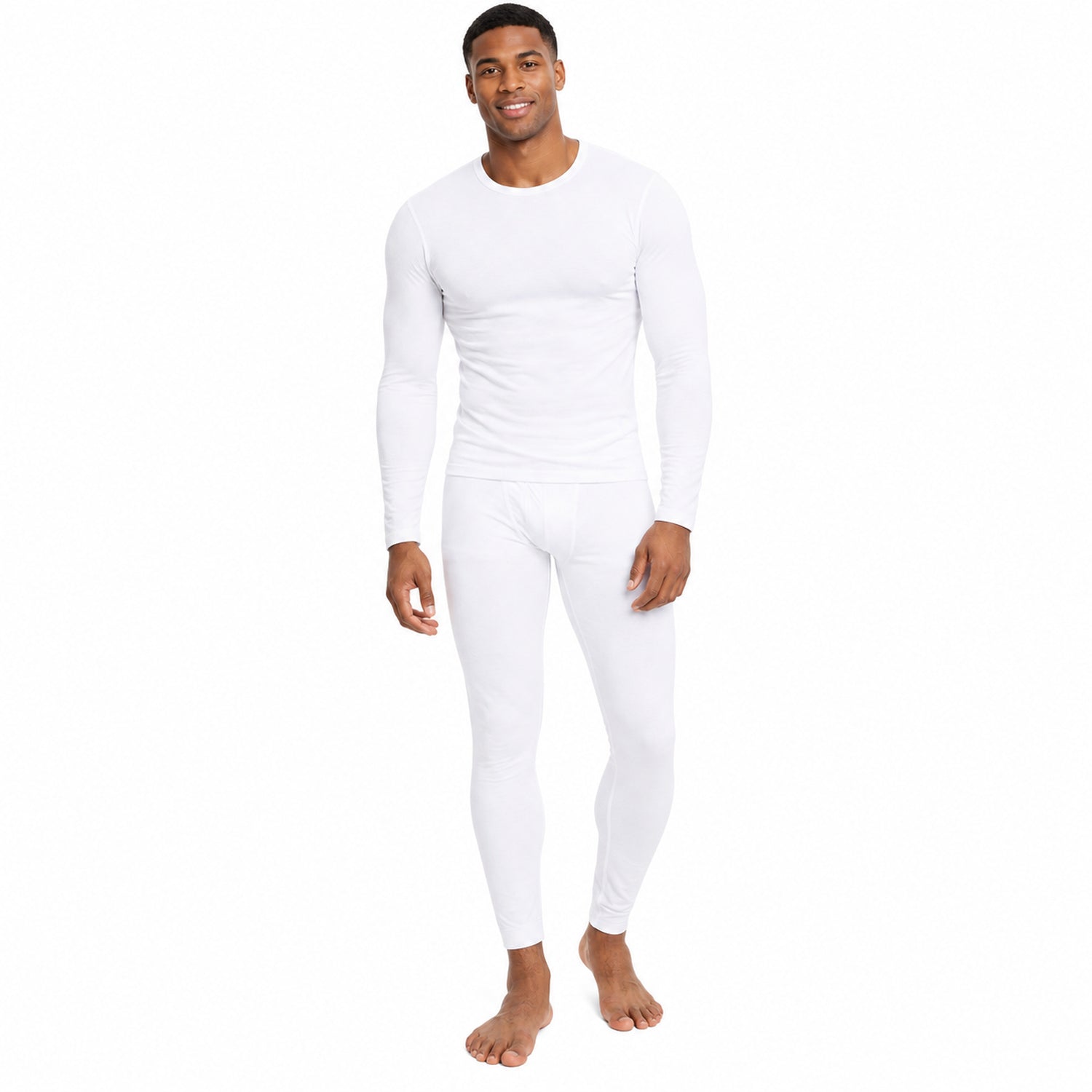 Men's Cotton-Blend Thermal Underwear Set, Long-Sleeve Base Layer Top & Bottoms, White