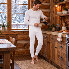 Men's Cotton-Blend Thermal Underwear Set, Long-Sleeve Base Layer Top & Bottoms, White