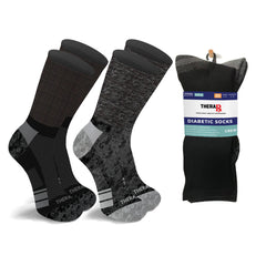 2-Pairs: Non-Binding Loose Fit Cotton Diabetic Crew Socks With Extra Wide Top For Men and Women