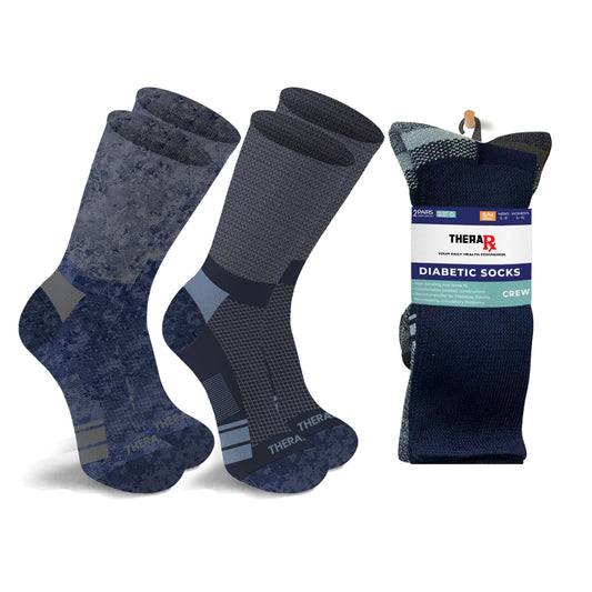 2-Pairs: Non-Binding Loose Fit Cotton Diabetic Crew Socks With Extra Wide Top For Men and Women