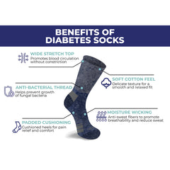 2-Pairs: Non-Binding Loose Fit Cotton Diabetic Crew Socks With Extra Wide Top For Men and Women