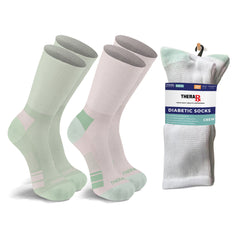 2-Pairs: Non-Binding Loose Fit Cotton Diabetic Crew Socks With Extra Wide Top For Men and Women