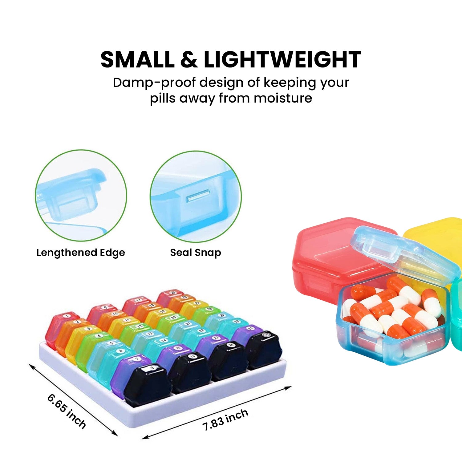 32 Colored Compartments Monthly Pill, Medicine and Vitamin Organizer with Tray