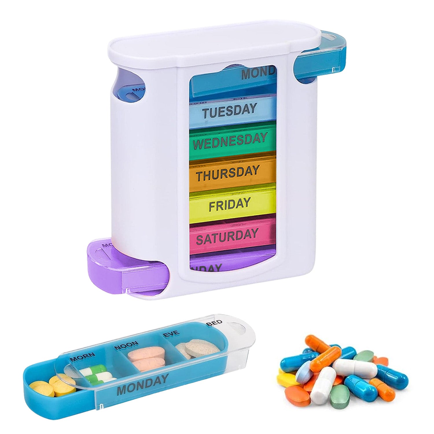 4 Times a Day, White 7 Day Stackable Daily Pill and Medicine Organizer