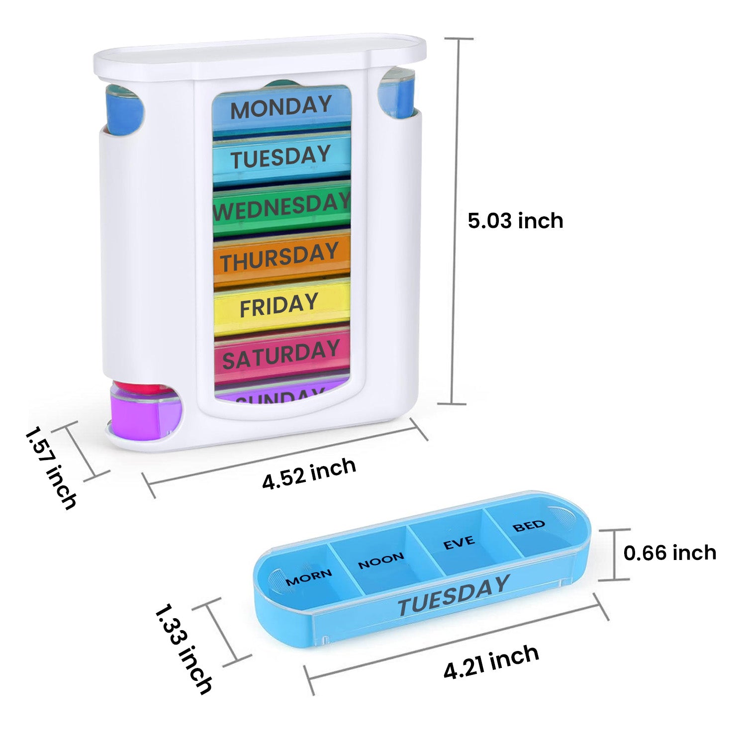 4 Times a Day, White 7 Day Stackable Daily Pill and Medicine Organizer