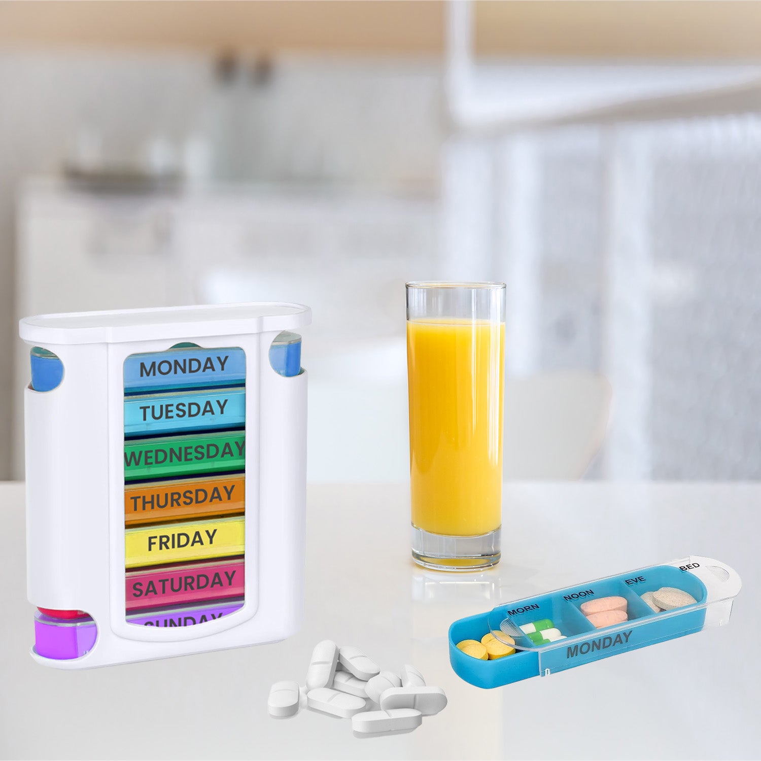 4 Times a Day, White 7 Day Stackable Daily Pill and Medicine Organizer