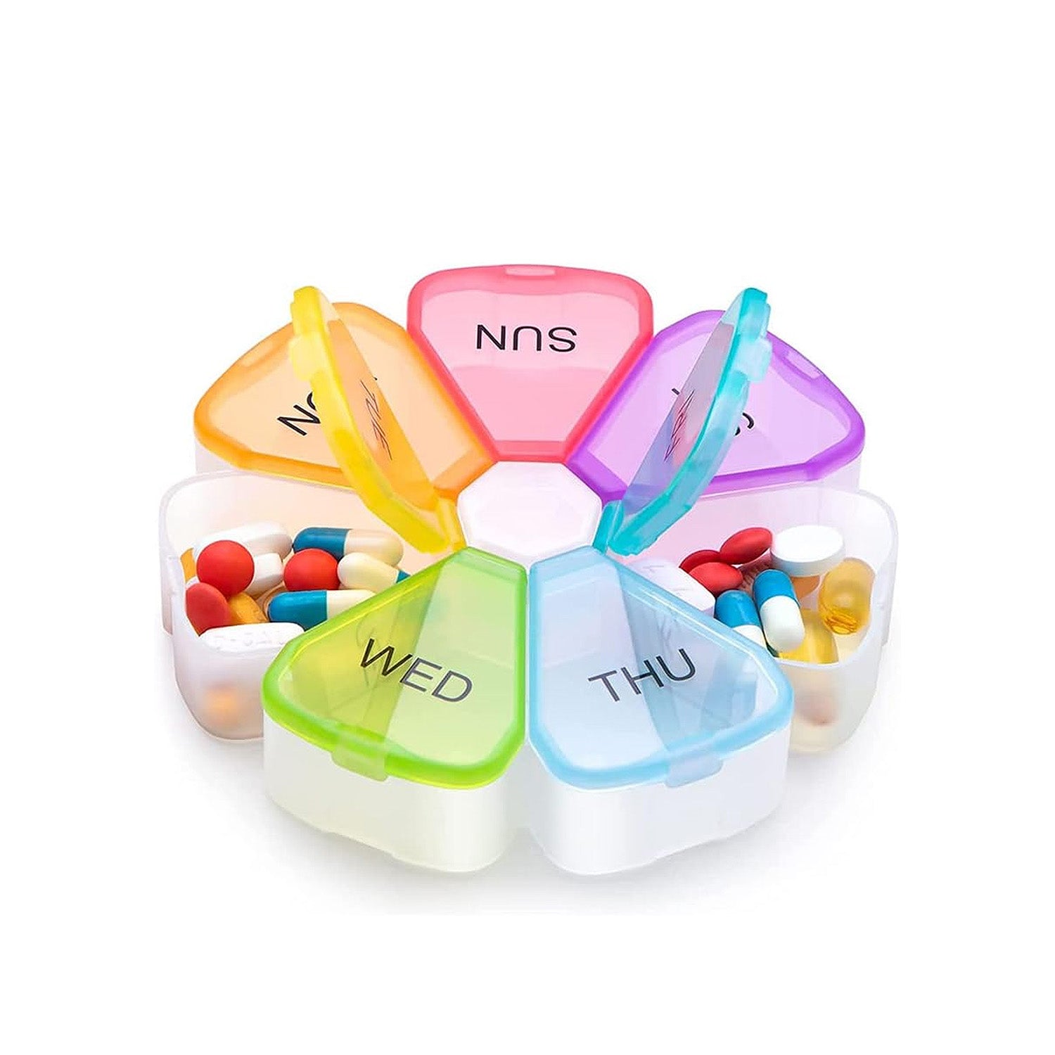 Colorful 7 Day Pills and Vitamins Organizer With Large Compartments