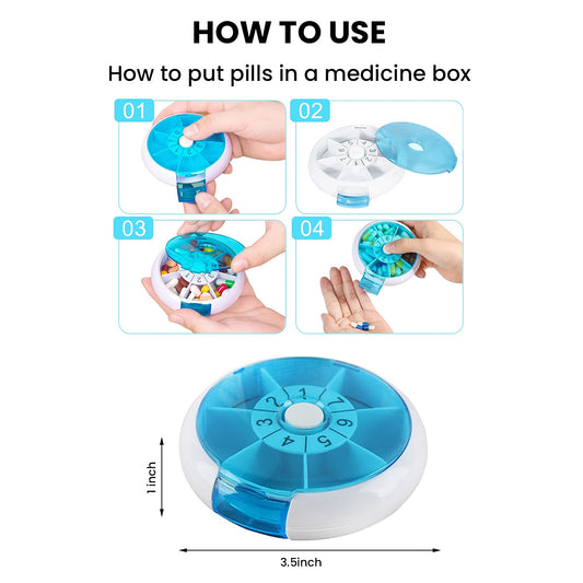 Push and Rotate 7 Day Travel Friendly Pill Organizer with Large Compartments