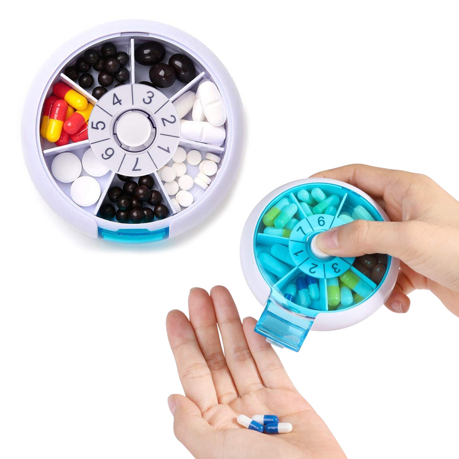 Push and Rotate 7 Day Travel Friendly Pill Organizer with Large Compartments