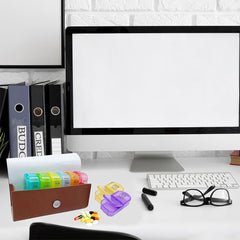Weekly Pill Organizer with PU Leather Case